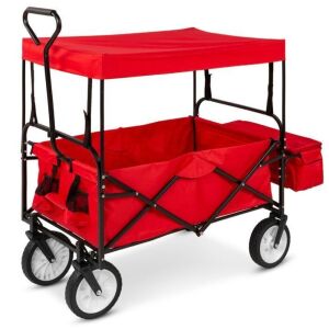 Utility Wagon Cart w/ Folding Design, 2 Cup Holders, Removable Canopy 