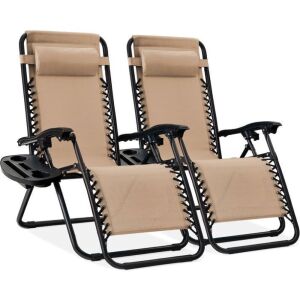 Set of 2 Adjustable Zero Gravity Patio Chair Recliners w/ Cup Holders 