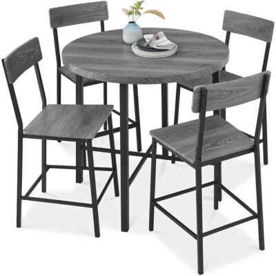 5-Piece Modern Round Counter Height Dining Set w/ 4 Chairs 