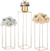 Nuptio Gold Vase for Wedding Centrepieces with Metal Panel - 3 Pcs Tall Geometric Flower Vases Floor Column Display Stand for Birthday Party Table Reception Centerpieces Decoration(23.6/31.5/39.4in)