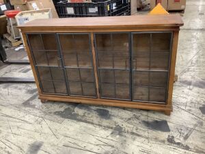 Brown Glass and Metal Windowpane Door Cabinet