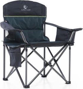 ALPHA CAMP Oversized Heavy Duty Lawn Chair with Cooler Bag Support 450 LBS Steel Frame Camping Folding Collapsible Padded Quad Lumbar Back Arm Chair for Outdoor, Portable, Green 24.8D x 38.17W x 39.37H in