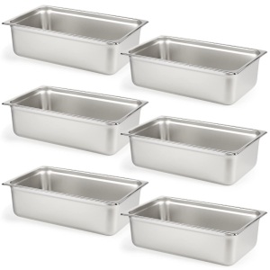 CURTA 6 Pack Anti-Jam Hotel Pans, Full Size 6 Inch Deep, NSF Commercial 18/8 Stainless Steel Chafing Steam Table Pan, Catering Storage Metal Food Pan