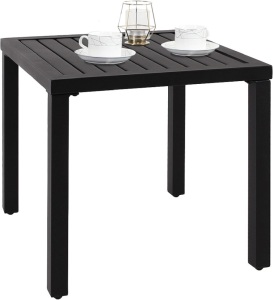 PHI VILLA Indoor Outdoor Small Metal Square Side/End Table, Patio Coffee Bistro Table, Black 20"D x 20"W x 10"H