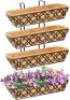 Y&M 4pcs 24 Inch Window Deck with Coconut Coir Liner, 24" Railing Planter Horse Trough Coco Basket Boxes Metal Hanging Flower Balcony for Outdoor Garden Fence Lawn