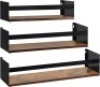 Giftgarden Black Iron Wood Floating Shelves for Wall Plus Sizes 24”, 20”, 16”, Chunky Rustic Wall Shelf Storage Organizer with Bar Bracket for Bathroom Kitchen Bedroom Book Living Room, 3 Pack