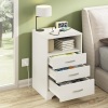 White Nightstand with Charging Station, Modern End Side Table with 3 Drawers, Wooden Cabinet Stand by Sofa, Bedside Tables for Bedroom with USB Ports Outlet & Open Storage 13.78"D x 15.75"W x 23.62"H