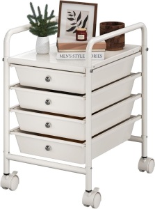 4-Tier Utility Cart with 4 Drawers, Rolling Utility Cart with 2 Lockable Wheels, Multipurpose Mobile Rolling Drawer Cart, Easy Assembly Office Bathroom Kitchen Kids' Room Classroom 13.78"D x 16.14"W x 7.09"H