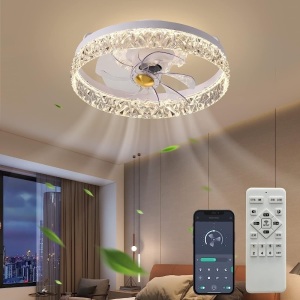 Kexcbogj 2023 Upgraded 360 BegreesRotatable Ceiling Fan 2098Y White Ceiling Fans with Lights App & Remote Control, Timing & 3 Led Color Led Ceiling Fan, 6 Wind Speeds Modern Ceiling Fan for Bedroom 20"D x 20"W x 5.1"H