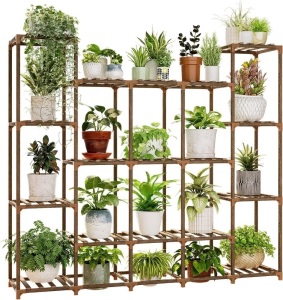 Bamworld Large Plant Stand Indoor Outdoor Plant Shelves Indoor Plant Holder for Living Room Outdoor Plant Rack Indoor Multiple Plants Patio Balcony Garden