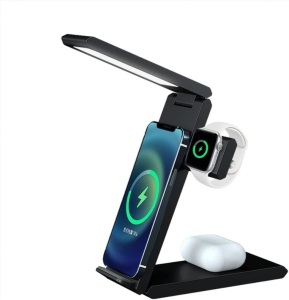 Wireless Charging Station, 3 in 1 Wireless Charger Stand Compatible iPhone 14/13/12/11/Pro/Max/SE/XS/XR/X/8 Plus/8, Fast Wireless Charging Dock for Apple Watch Series & Airpods USB-C PD Adapter-Black