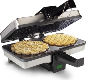 Pizzelle Maker - Non-stick Electric Pizzelle Baker Press Makes Two 5-Inch Cookies at Once- Recipe Guide Included- Holiday Party Dessert Treat Making Made Easy- Unique Birthday or Any Occasion Gift