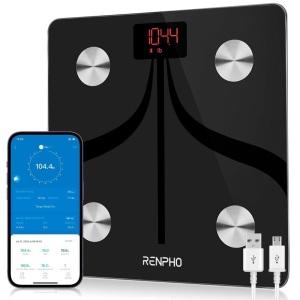 RENPHO Elis 1 Body Fat Scale Weight Bathroom Smart Digital Bluetooth Scale with Smartphone App, Body Composition Monitor for Body Fat, BMI, Bone Mass, Weight, Black(11 inch)