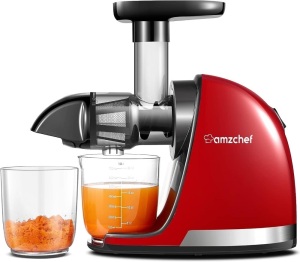 Slow Juicer Machines, AMZCHEF Masticating Juicer with Quiet Motor, Cold press Juicer with Reverse Function, Easy to Clean with Brush for High Nutrient Fruit and Vegetable Juice, Red(Updated)