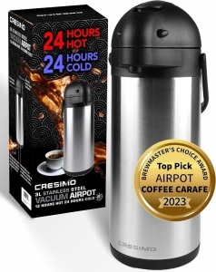 Airpot Coffee Carafe 101oz - 24 Hours Hot Drink Dispenser, Thermal Coffee Carafe - Insulated Stainless Steel Coffee Carafes for Keeping Hot - Drink Warmer