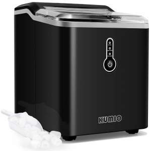 KUMIO Ice Makers Countertop, 9 Thick Bullet Ice Ready in 6-9 Mins, 26.5 Lbs in 24Hrs, Portable Ice Maker with Ice Scoop and Basket, Compact Design for Home Kitchen Office Bar Party, Black 12.6"D x 8.98"W x 11.69"H