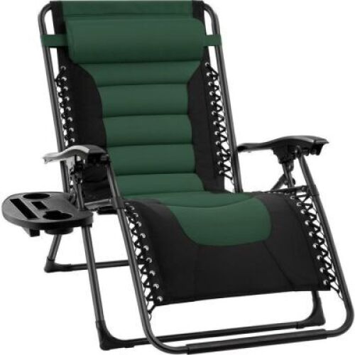 Oversized Padded Zero Gravity Chair, Folding Recliner w/ Headrest, Side Tray&nbsp;