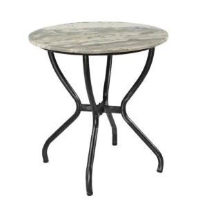 Madeline Antique Silver Rub Marble Accent Table