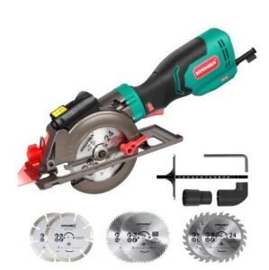 HYCHIKA 6.2 Amp 4-1/2 in. Electric Mini Circular Saw with 6 Blades Max Cutting 1-11/16 in. D 90°, Rubber Handle