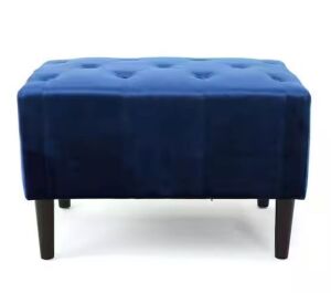 Noble House Kimiko Navy Blue Velvet Upholstered Ottoman