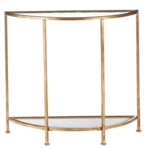 Bella 32 in. Gold Leaf/Clear Standard Half Moon Glass Console Table with Storage