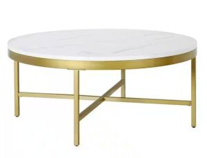 Meyer&Cross Xivil 36 in. Brass Round Coffee Table with Faux Marble Top