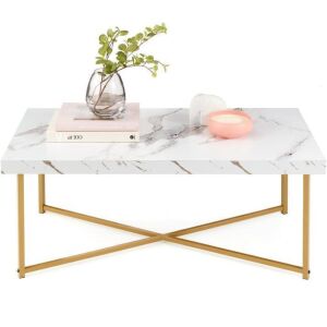 Rectangular Coffee Table w/ X-Base, Faux Marble Top, Non-Scratch Feet - 44in 