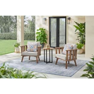 Hampton Bay Sage Point Brown 3 Piece Wood Outdoor Patio Set 