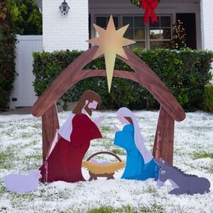 Christmas Nativity Scene Yard Decoration w/ Water Resistant PVC - 4ft 