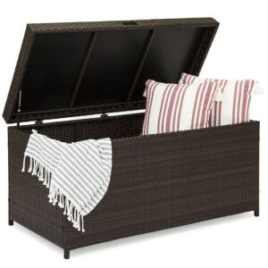 Indoor Outdoor Wicker Storage Box w/ Steel Frame, Lift-Up Top - 136 Gal 