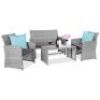 4-Piece Outdoor Wicker Conversation Patio Set w/ 4 Seats, Glass Table Top&nbsp;