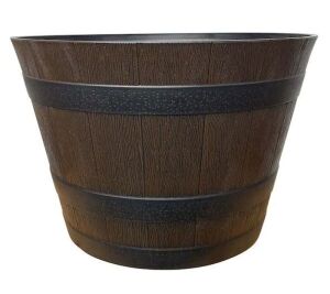 Southern Patio 60 qt. Rustic Oak High-Density Resin Whiskey Barrel Outdoor Planter 22.44 in. Dia x 14.96 in. H