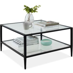 2-Tier Large Square Coffee Table Living Room Accent w/ Glass Top - 32" 