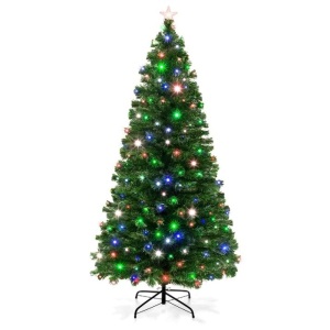 Pre-Lit Fiber Optic Pine Christmas Tree w/ Multicolor & LED Lights 7FT