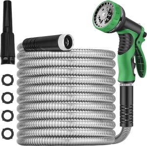 150 ft Metal Garden Hose-Upgrade Leak&Fray Resistant Design Water Hoses-304 Stainless Steel Car Washing Pipe with Solid Fittings&Sprayer Nozzle,Flexible,Lightweight Kink Free Durable Easy Storage