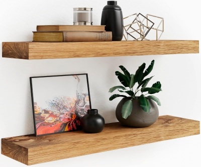 Imperative Décor Floating Wall Shelves Set of 2 - Functional & Rustic Wooden Shelve for Home Furnishing, Bathroom, Kitchen, & Farmhouse - USA Handmade (Light Walnut, 24 Inch Long x 5.5 Inch)