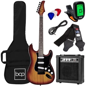 Beginner Electric Guitar Kit w/ Case, 10W Amp, Tremolo Bar - 39in