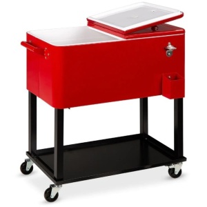 Portable Rolling Cooler Cart w/ Bottle Opener, Catch Tray - 80qt  15.5"(L) x 36"(W) x 33"(H)