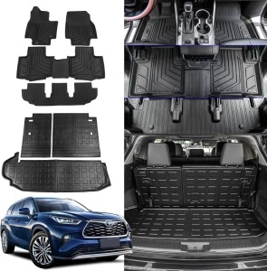 Rongtaod Fit 2020-2023 Toyota Highlander Floor Mats Trunk Mat Cargo Mat Cargo Liner All Weather Back Seat Cover Protector 2022 Highlander Accessories (Trunk Mat + Backrest Mats + Floor Mats) 29.85"L x 22.13"W x 5.63"Th