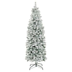 7.5' Snow Flocked Artificial Pencil Christmas Tree w/ Stand 