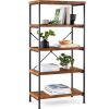 5-Tier Industrial Bookshelf w/ Metal Frame, Wood Shelves 