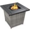 28in Fire Pit Table 50,000 BTU Wicker Propane w/ Faux Wood Tabletop, Cover 