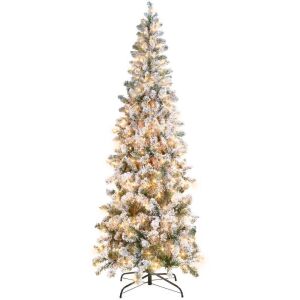 9' Pre-Lit Snow Flocked Artificial Pencil Christmas Tree 