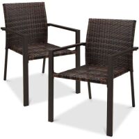 Set of 2 Stackable Wicker Chairsw/ Armrests, Steel Accent Furniture&nbsp;