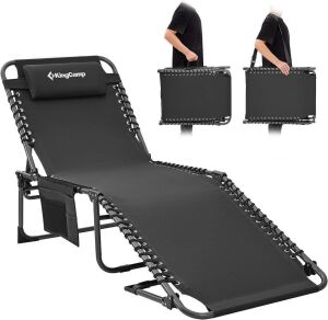 KingCamp Folding Chaise Lounge Chair, Black 