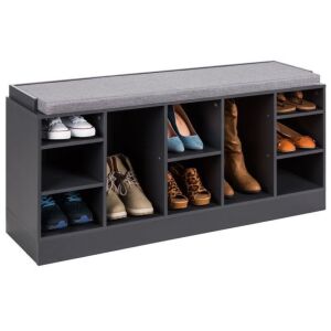 Shoe Storage Rack Bench w/ Padded Seat, 10 Cubbies - 46in 