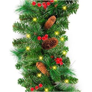 Pre-Lit Pre-Decorated Garland w/ PVC Branch Tips, 50 Lights - 9ft 