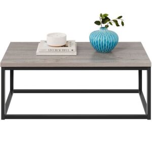 44in Modern Industrial Rectangular Wood Grain Coffee Table w/ Metal Frame 