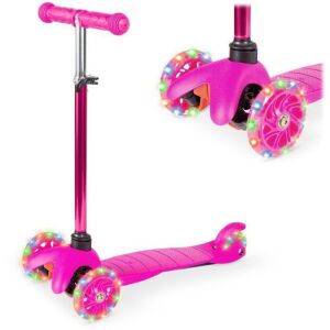 Kids Mini Kick Scooter Toy w/ Colorful Light-Up Wheels, Adjustable T-Bar 