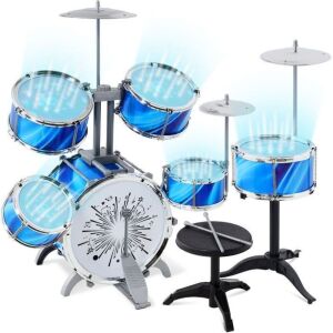 18-Piece Kids Beginner Drum Kit, Musical Instrument Toy Set w/ LED Lights 